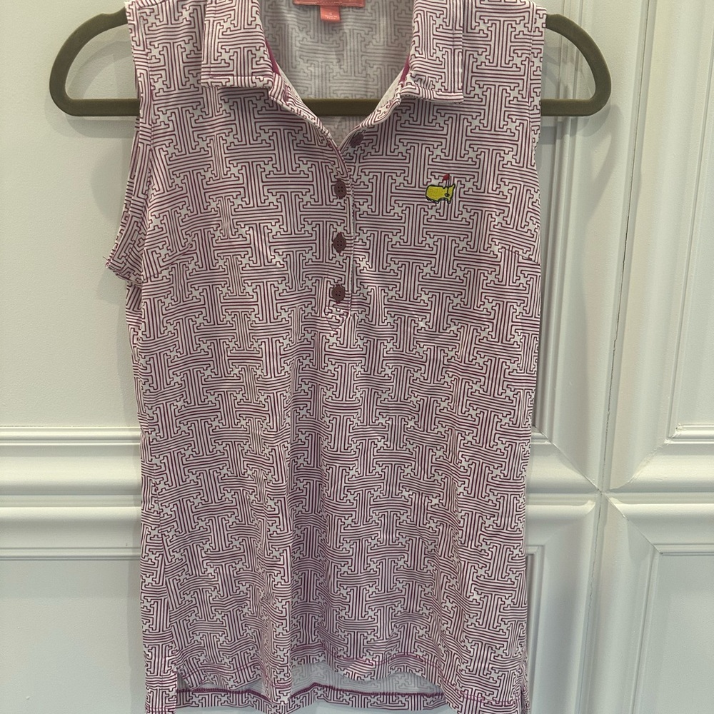 Magnolia Geometric Button Down Sleeveless Top - Pink and White